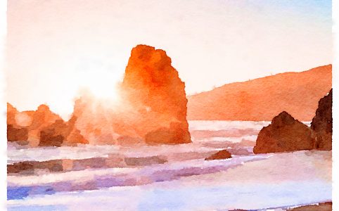 shore at sunset